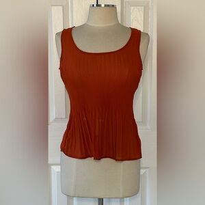 Pleated Sleeveless Tank Top Rust Orange Size S